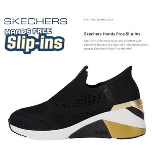 Skechers Women's Black and Gold Hands-Free Slip-Ins